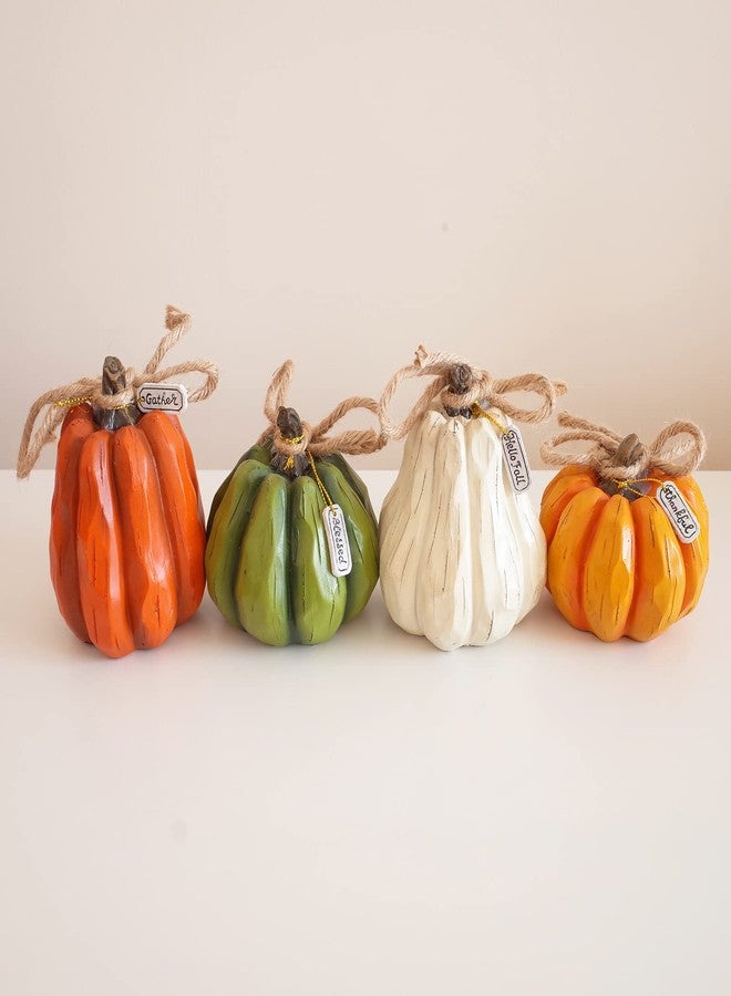 Etistta 4PCS Fall Harvest Pumpkin Figurine Tabletop Decor, 4 inch Polyresin Small Pumpkins Statue Decoration for Thanksgiving Home Decor - Image 2